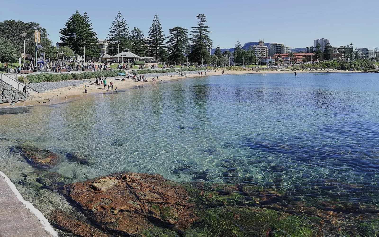 Wollongong harbour and foreshore, with the escarpment in the distance