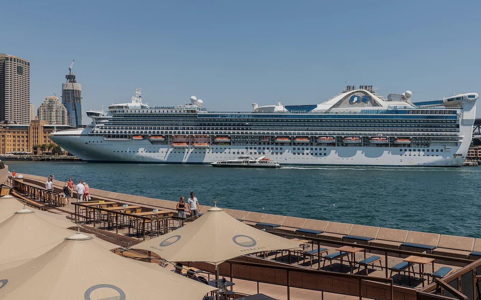 A cruise ship berthed at the Overseas Passenger Terminal at Circular Quay